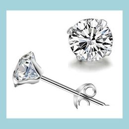 Stud 925 Sterling Sier Stud Pendientes Cristal de lujo Zircon para hombres Mujeres Elegante Noble Pendiente Joyería Alta calidad Entrega de gota 202 Dhbir