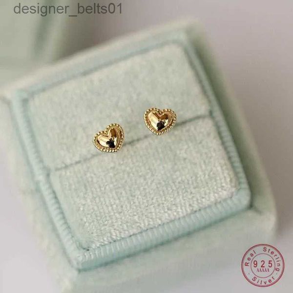 Stud Pendientes de plata de ley 925 chapados en oro de 14 k Pendientes lindos del corazón del lado de la torta Joyería coreana simple para estudiantes WholesaleL231117