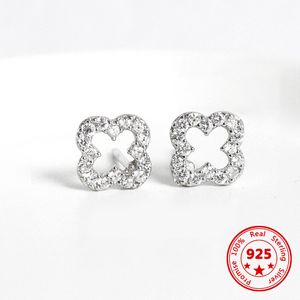 Stud 925 Sterling Zilver Alle Diamond Hollow Klavertje Vier Oorbellen voor Vrouwen met Hypoallergeen Temperatuur Sieraden 230719