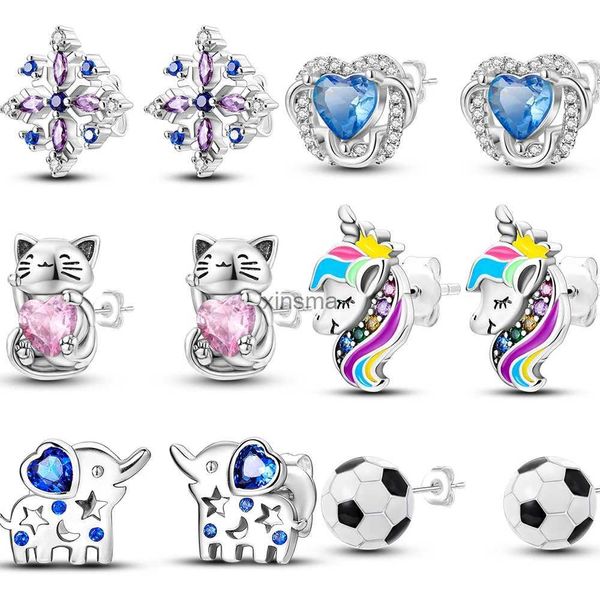 Pendientes de plata de ley 925 con diseño de unicornio para niña, diseño de gato, ratón, elefante, corazón, estrella, joyería de regalo, YQ240129