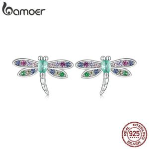 Boucles d'oreilles en argent sterling 925 avec libellule et insectes pour femmes, bijoux fins en Zircon coloré, BSE795 231116