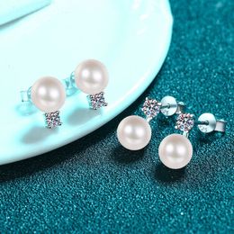 Stud 925 Pendiente de plata esterlina para mujer Perla de agua dulce Diamante con joyero de regalo 221119