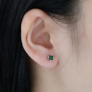 Boucles d'oreilles en argent Sterling 925 Simple petite forme carrée avec bijoux en zircon cubique vert pour femmes filles cadeau