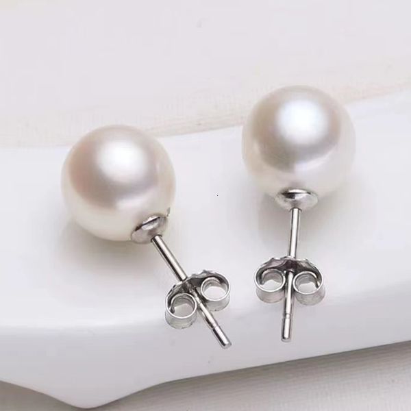 Pendientes de perlas blancas simples a la moda de plata de ley 925, joyería redonda de tendencia, venta al por mayor 230807