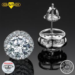 Stud 925 Sterling Silver Real 052ct Stone ronde oorbellen voor vrouwen mannen mode sieraden Pass Diamond Test Iceoutbox 221119