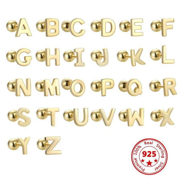 Stud 925 Sterling Argent Simple Mode Alphabet Lettre A ~ Z Spirale Perle Boucles D'oreilles Pour Femmes Homme Punk Hip Hop Nom Initial Bijoux