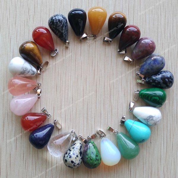 Envío gratis 50 unids/lote venta al por mayor surtido de colgantes de gota de agua de piedra natural mixta dijes aptos para collares fabricación de joyas joyería de moda colgantes piedra en forma de gota