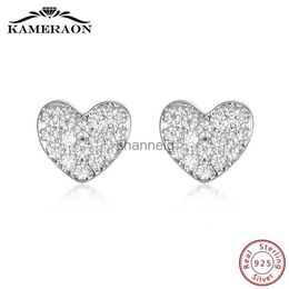 Stud Pendientes de plata de ley 925 con forma de corazón para mujer con circonita cúbica, joyería de moda de Corea para niñas, pequeños y lindos anillos brillantes YQ231125