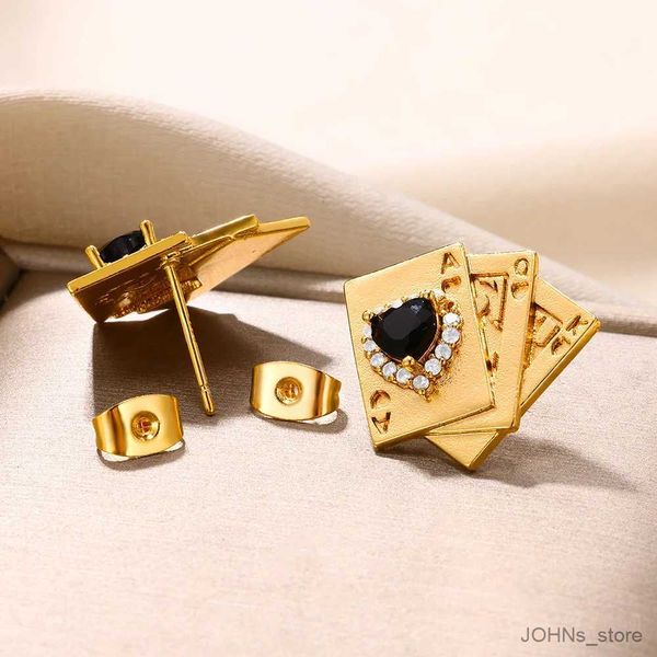 Pendientes de naipes Stud Aces para mujer Juego de mano punk Joyería de casino Tarjetas de juego Pendiente Lucky A Letter Aretes de corazón negro R231213