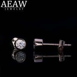 Stud AEAW 5mm 0.5CT Elke diamantmartringring Bezel -instelling 14k geelgouden verloving Wedding Party oorbellen Mooie cadeau 230403