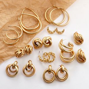 Stud Aensoa Matte Gold Color -oorbellen voor vrouwen Meerdere trendy ronde geometrische twist drop earring mode statement sieraden 230814