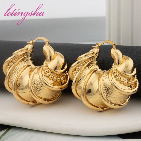 Boucles d'oreilles plaquées or 18 carats de luxe africain Boucles d'oreilles créoles de Dubaï pour femmes Ensembles de bijoux Bijoux de mariage indiens nigérians Cadeaux de fête 231218