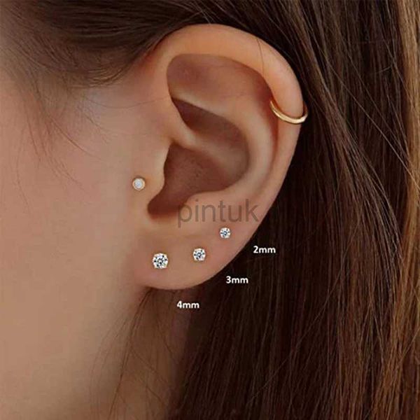 Étalon aide 3pcs 2 mm 3 mm 4mm 925 Silter Silver Ins Zircon Boucles d'oreilles 18K Mini mini minimalisme boucles d'oreilles Fine Jewelly Party Gift D240426