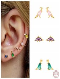 Ayudante de semental 925 Pendientes de dinosaurio lindo de plata esterlina para mujeres Tiny Colored Crystal Animal Lage Ear Studs JewelryStud9498371