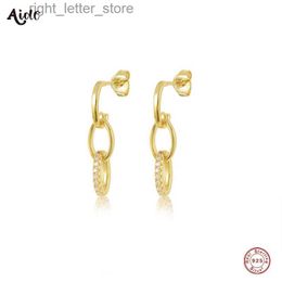 Stud Aide Zircon Geometry 925 Pendientes de plata esterlina para mujer Pendientes de dos círculos de oro de 18 quilates Joyería fina Regalo de fiesta de boda YQ231211