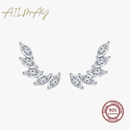 Stud Ailmay echt 925 Sterling Silve Silve Fashionc Luxury Feather Wings Design Sparkling Zirkon voor vrouwen Wedding Engagement Sieraden 230410