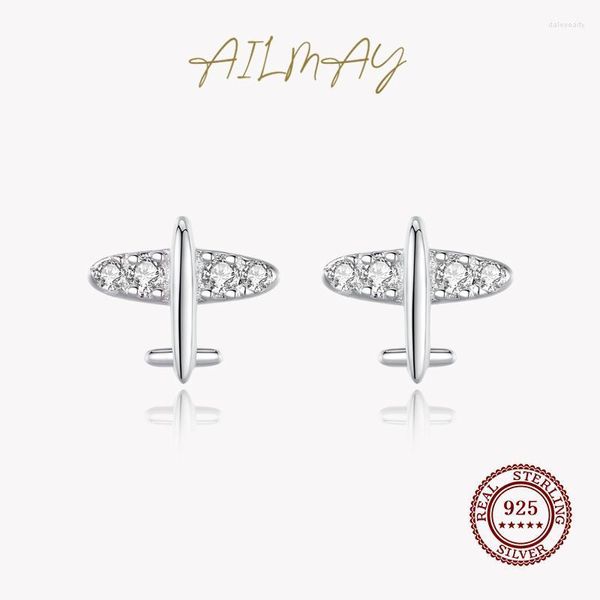 Stud Ailmay véritable 925 en argent Sterling avion Simple exquis clair Zircon boucles d'oreilles pour les femmes mode oreille broche Fine JewelryStud Dale22