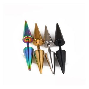 Stud Allergy Pendientes de punta de acero inoxidable Oro Negro Rainbow Nail Ear Rings Punción Piercing Joyería corporal para mujeres Hombres Will y Dha0X