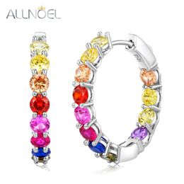 Stud ALLNOEL 925 Pendientes de aro grandes de plata esterlina para mujeres Colorido Zircon Rainbow Crystal brincos pendientes joyería regalos 230228