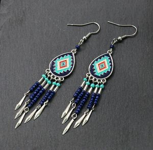 Alliage de goujon bleu émail larme style bohème fait à la main maigre gland boucles d'oreilles bijoux cadeau une paire y1530 230710