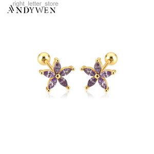 Stud ANDYWEN 925 en argent Sterling 2021 cinq boucles d'oreilles en Zircon Piercing clair mode bijoux fins minuscules Clips de luxe Pendiente YQ231211