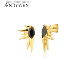 Stud ANDYWEN 925 argent Sterling noir Zircon femmes mode boucle d'oreille Spike Rock Punk bijoux de mariage 2020 mariage femmes bijoux YQ231211