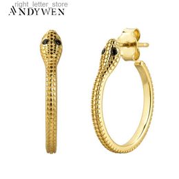 Stud ANDYWEN 925 Sterling Silver Gold Animal Snake Circle Hoops Femmes 17mm Big Loops Huggies 2021 Nouveau Piercing Ohrringe Bijoux YQ231211