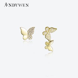 Stud ANDYWEN 925 Sterling Zilver Goud Vlinder Zirkoon CZ Stud Oorbel Piercing CZ Pendiente Grote Grote Vrouwen Huwelijkscadeau Groothandel 230620