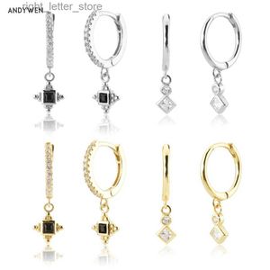 Stud ANDYWEN 925 Sterling Zilver Goud Helder Zwart Charm Dangle Drop Earring 2021 Vrouwen Bruiloft Luxe Sieraden Rock Punk Gift YQ231211