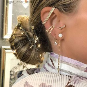 Stud ANDYWEN 925 sterling zilver goud EarBar EarCuff oorbel enkele oorclips geen piercing oorbellen manchetten kristal CZ dames sieraden YQ231211