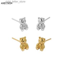 Stud Andywen 925 Silver Silver Gold Plain Petit ours Brinége d'oreille Femmes Tiny Femmes Crystal Jewelry 2021 Jewel Party Jewels Gift YQ231211