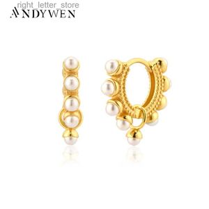 Stud ANDYWEN 925 Sterling Zilveren Parel Hoops Piercing Ronde Kleine Cirkel Oorbel 2021 Rock Punk Luxe Pendiente Piercing Sieraden YQ231211