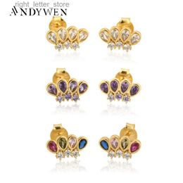 Stud ANDYWEN 925 en argent Sterling arc-en-ciel ovales boucle d'oreille femmes Luuxry Zircon boucle d'oreille pour Rock Punk mode bijoux fins YQ231211