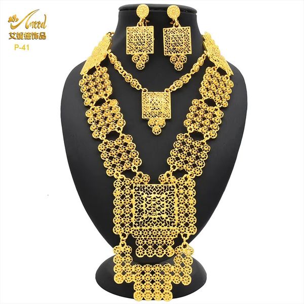 Stud ANIID Africano 24K Conjuntos de joyería chapados en oro Boda Dubai Collar Pendientes para mujeres Nigeriano Indio Nupcial 2PCS Set Regalos de fiesta 231109