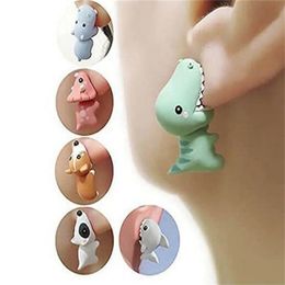 Stud Animal Bite Boucle D'oreille Dinosaure Adapté Aux Femmes Dessin Animé Petit Chien Baleine Boucle D'oreille Adolescents Fille Cadeau Drôle Adolescent Accessoires GC1035