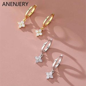 Stud Anjery zirconia bloem hanger ring oorbellen dames eenvoudige en modieuze omhelzing sieraden aretes j240513