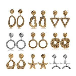 Stud Antique Sier Or Géométrique Boucle D'oreille Pour Les Femmes Déclaration Ronde Triangle Étoile Charmes Dangle Boucles D'oreilles De Mode Livraison De Bijoux Dhksi