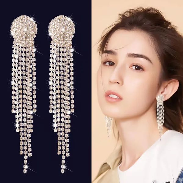 Stud Arrivée Cristal Gland Clip sur Boucles D'oreilles Pas Percé pour Fille Fête Besoin de Trou D'oreille Corée Style 231219