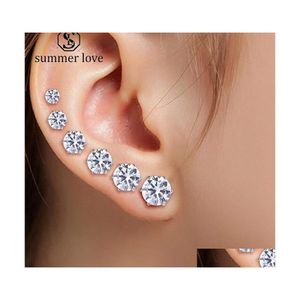 Stud Arrival M8Mm Clear Cubic Zirconia Pendiente para mujeres niñas Sier Gold Rose Plated Acero inoxidable Pendientes de boda Drop Delivery J Dhfmg