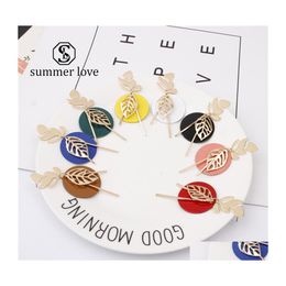 Stud Aankomst Round Round Round Blad Dange Drop oorbellen voor vrouwen Colorf Gold vergulde lange creatieve Valentijnsdag sieraden Gifty levering DHIHP