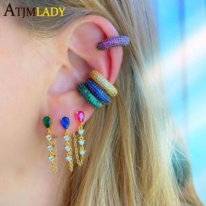 Stud Arrive Rainbow Coloré Zircon Cubique Pas De Piercing Clip Sur Boucles D'oreilles Pour Femmes Filles 1 Pièce Tout Autour Cz Pavé Oreille Manchette 231102