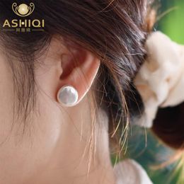 Stud ASHIQI Naturel Perle d'eau douce 925 Sterling Silver Boucles d'oreilles coréennes Bijoux de mode Cadeaux pour femmes