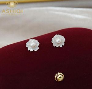 Stud Ashiqi Boucles d'oreilles en eau douce naturelle Natural 925 Sterling Shell Flowe Fleurdies Handmade Unique Gift8149964