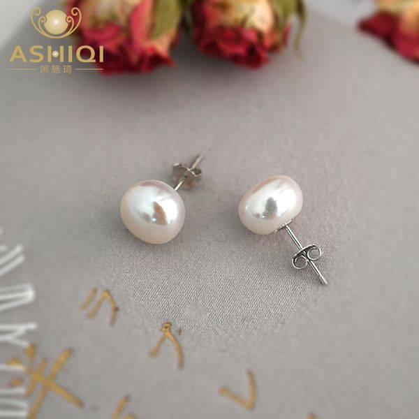 Stud ASHIQI Boucles d'oreilles en perles d'eau douce naturelles en argent sterling 925 Petits bijoux de mode pour femmes Cadeaux 230325