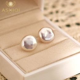 Stud ASHIQI Trendy Naturel Perle d'eau douce 925 Boucles d'oreilles en argent sterling pour femmes Bijoux de mariage 231130