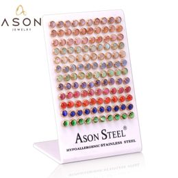 Stud ASONSTEEL 60 paires/lot boucles d'oreilles rondes opale en acier inoxydable couleur or en gros femmes boucles d'oreilles mode bijoux de noël