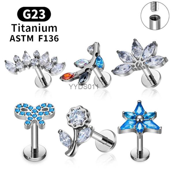 Stud ASTM F136 G23 Titanium Piercing Ear Studs Fleur Feuille 16G CZ Tragus Cartilage Helix Conch Daith Pierc Boucle d'oreille Femmes Bijoux de corps YQ231114