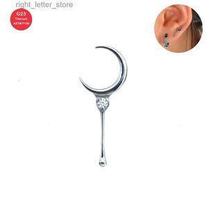 Stud ASTM F136 Titanio Crescent Moon Wand Extremo roscado Cuento de hadas Pendiente Stud Zircon Body Piercing Joyería YQ231211