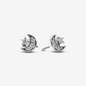 Stud Authentique 925 Sterling Argent Sparkling Moon Star Stud Boucles d'oreilles Mode Femmes Mariage Fiançailles Bijoux Accessoires