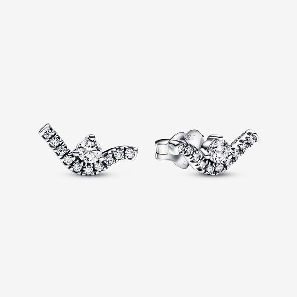 Stud Authentique 925 Sterling Silver Sparkling Wave Stud Boucles D'oreilles De Mode Femmes De Mariage De Fiançailles Bijoux Accessoires